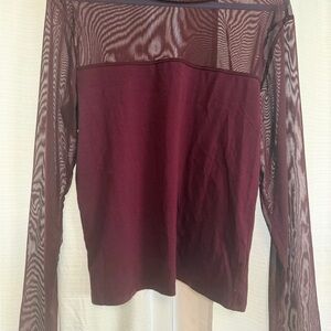 Gap Mesh Elegant Burgundy Sheer Sleeve Top